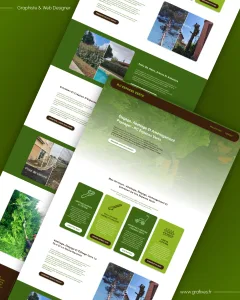 Maquette du site web de RC Espaces Verts, spécialisé dans l'aménagement paysager, l'élagage et l'entretien d'espaces verts. Design moderne avec une mise en avant des services et réalisations.