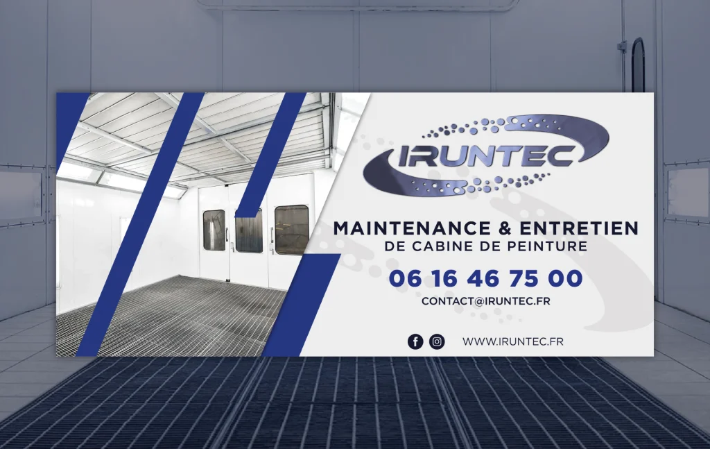 Conception graphique et impression d'une bâche pour mettre en avant la société Iruntec. Création et Impression par Grafixès