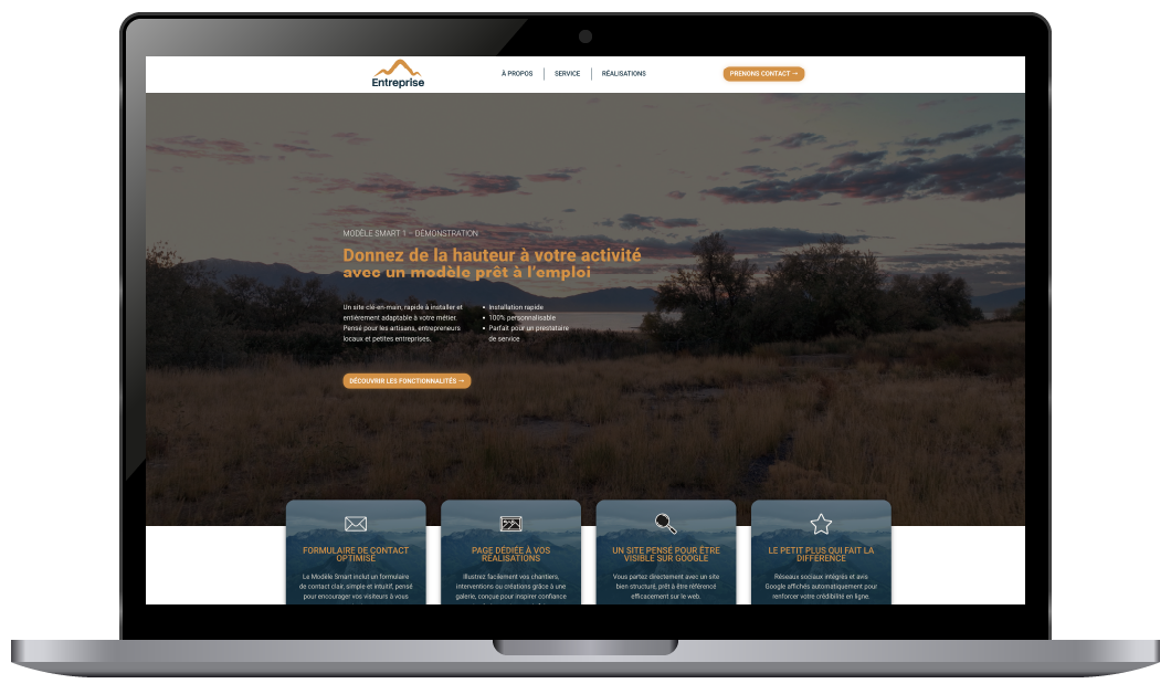 Aperçu du modèle de site web pas cher de l’Offre Smart Grafixès pour artisans, avec page d’accueil professionnelle et design responsive