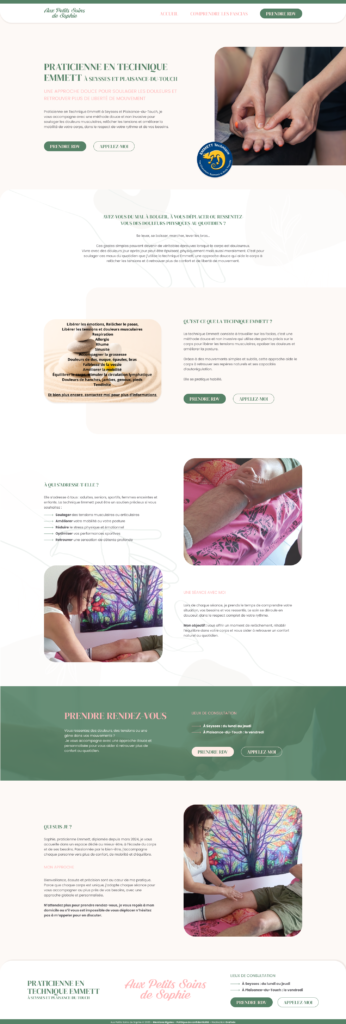 Page d’accueil du site Aux Petits Soins de Sophie pour praticienne en technique Emmett à Seysses et Plaisance-du-Touch