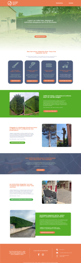 Maquette du site web Occitanie Espaces Verts créée par Grafixès pour une entreprise de paysagisme en Occitanie