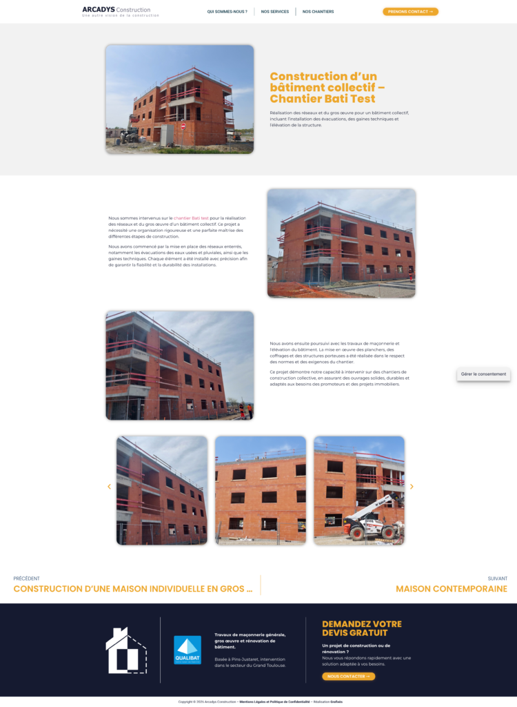 Chantier bâtiment collectif Bati Test – projet de maçonnerie Arcadys Construction