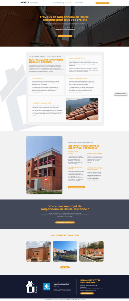 Page services Arcadys Construction – travaux de maçonnerie en Haute-Garonne