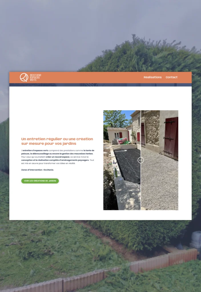 Avant après d’un chantier d’entretien extérieur présenté sur le site web Occitanie Espaces Verts