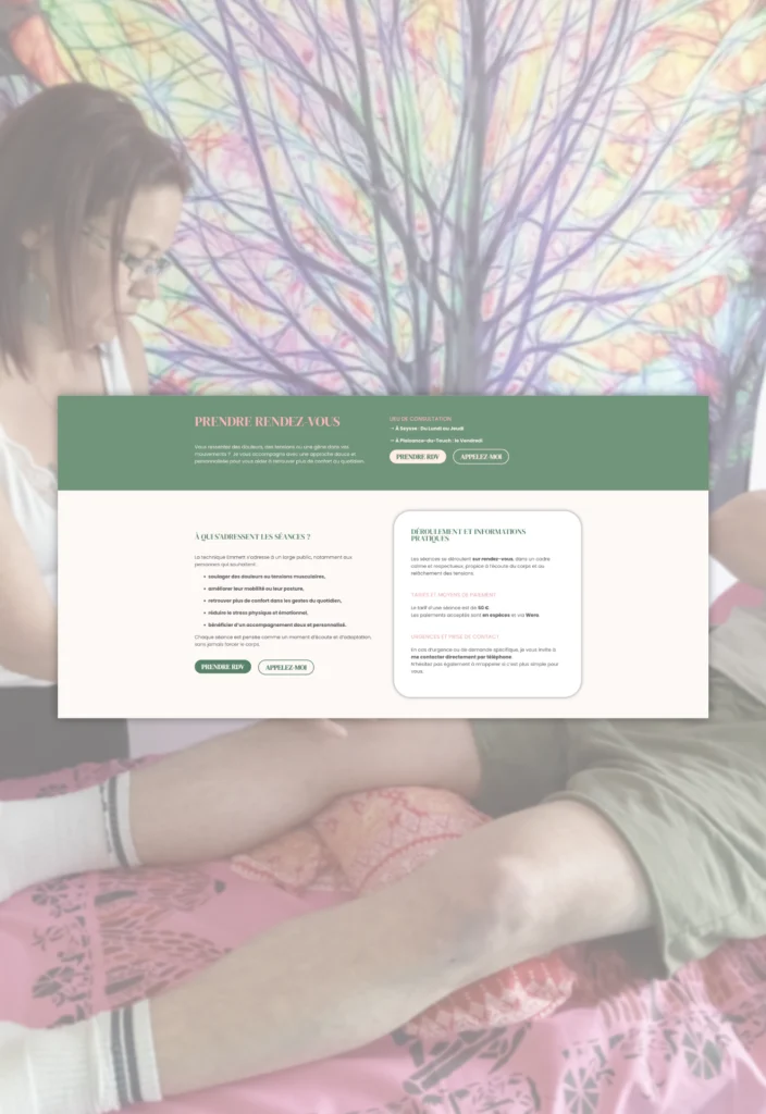 Section prise de rendez-vous du site Aux Petits Soins de Sophie spécialisée en technique Emmett
