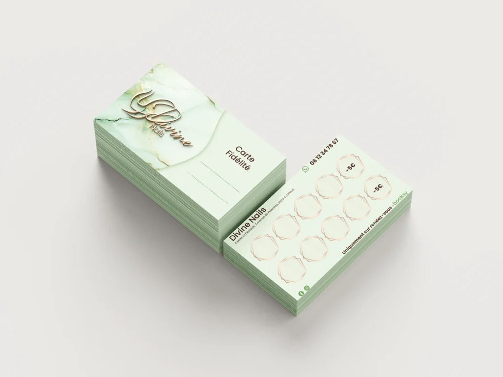 Carte de fidélité Divine Nails pour activité ongulaire